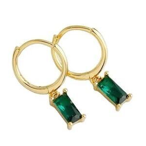 MALIBU Sunday Emerald Huggie Earrings 18K Gold Plated Dainty Hoops Non Tarnish